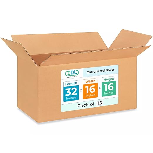 Extra Large Shipping & Moving Boxes 32"L x 16"W x 16"H (15-Pack) - Extra Strength 200 lb vs Regular - USA-Made Corrugated Cardboard Boxes for UPS, FedEx - Cardboard Large Box by IDL Packaging