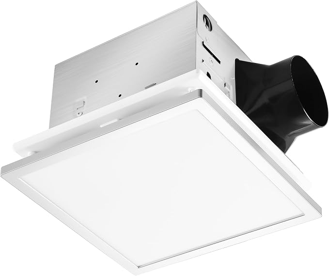 Tech Drive Modern Nickel Bathroom Fan with Light, 4 Inch Duct | 110CFM