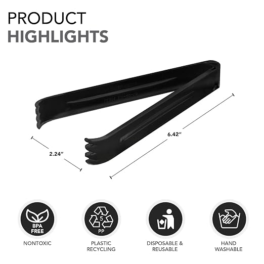 Party Essentials - N617 Hard Plastic Serving Tongs, 6.5", Black (Pack of 48)