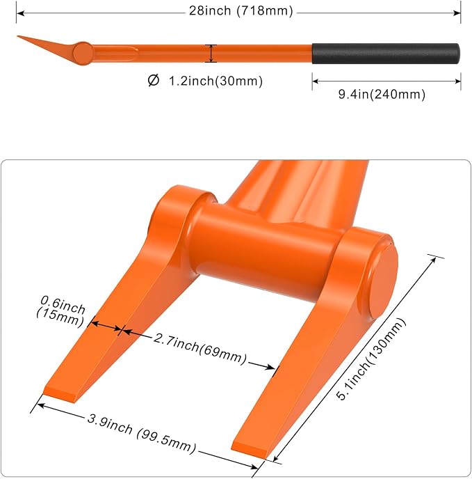 Insaga Demolition Tools - 2mm Steel Straight Handle Wrecking Bar for Wood Floors & Drywall Removal - Demo Deck Board Removal Tool for Contractors, Restoration, 28'' Rounded Handle for Tight Spaces