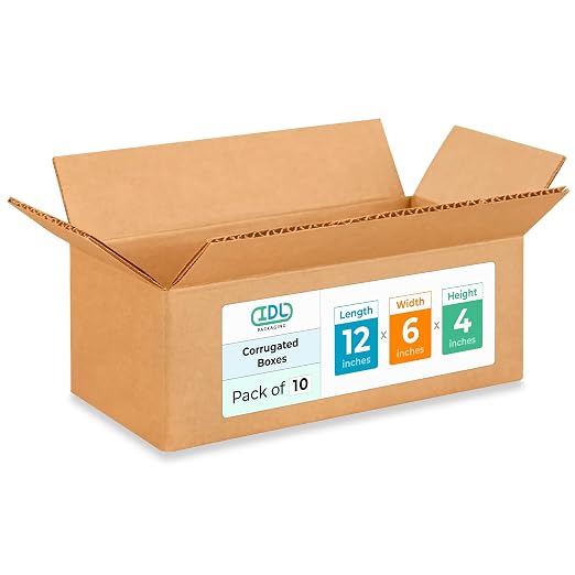 Medium Moving & Shipping Boxes 12x6x4 inches (10-Pack) - Extra Strength 200 lb vs Regular - USA-Made Corrugated Medium Moving Boxes - Shipping Box for USPS/UPS, FedEx - Corrugated Box by IDL Packaging