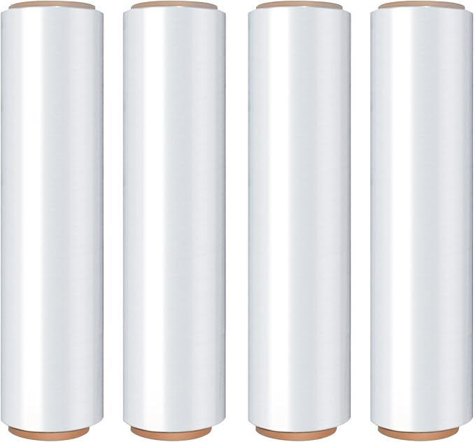 18in Stretch Wrap Roll, Heavy Duty 1500ft Shrink Wrap, Pallet Wrap 4 Pack | Industrial Strength, 80 Gauge, Clear Stretch Film, Self-Adhesive Cling, Plastic Wrap for Furniture Wrapping Shipping Moving