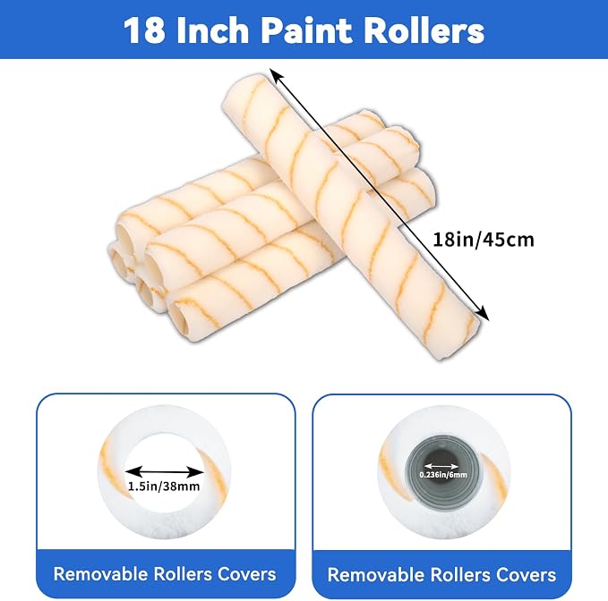 12 Pcs 18 Inch Paint Roller Kit,12-18" Adjustable Roller Frame,Large Paint Roller with Tray,1-5 Ft Steel Pole Paint Roller Set,18" Paint Roller Sleeves 23.6'' Paint Roller Tray for Wall Ceiling