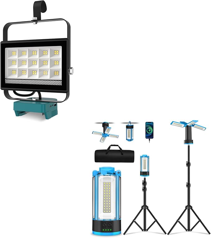 T-SUNiceM Cordless LED Work Light for Makita 18V Battery and 10400mAh Rechargeable Camping Light with Stand
