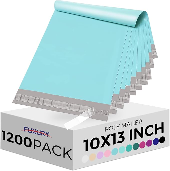 Fuxury Poly Mailers 10x13 Inch 1200 Pcs, Bulk Shipping Bags for Clothing, Strong Adhesive Shipping Envelopes for Small Business Suppliers,Waterproof Mailers Poly Bags Mailing Envelopes Light blue