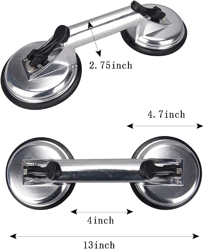 2 Pack Glass Suction Cup,Aluminium Heavy Duty Vacuum Lifter for Moving Glass/Window/Tiles/Mirror/Granite,Double Gripper Sucker Plate