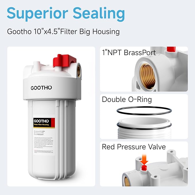 1 * 10 * 4.5 Whole House Water Filter Housing +5 * 5 Micron 10"x4.5" PP Sediment Filters for Well and City Water Combo