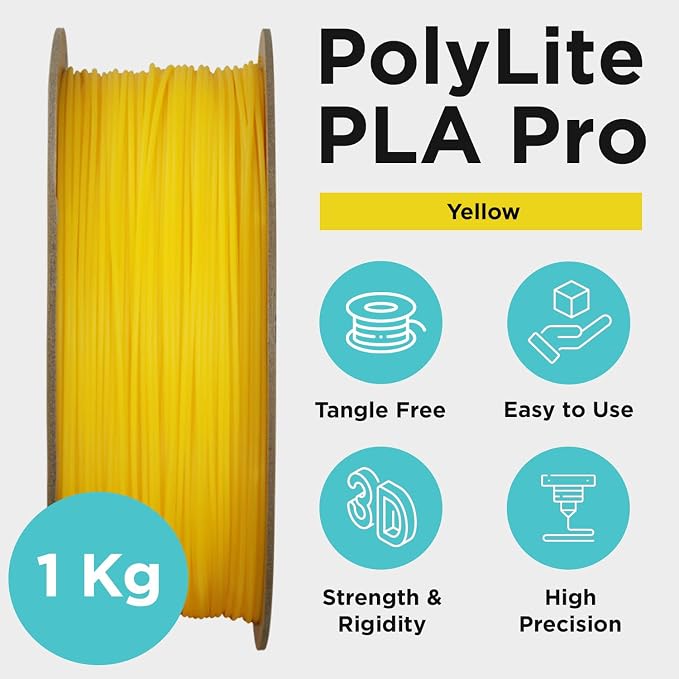 Polymaker PLA PRO Filament 1.75mm 1kg, Tough & High Rigidity Yellow 3D Printing Filament, PolyLite PLA PRO High Speed, Print with Most 3D Printers