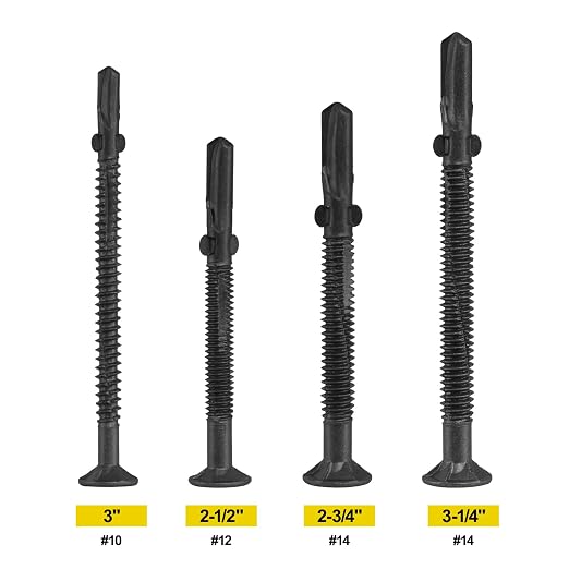 FMhotu #14 x 2-3/4" Trailer Deck Screws, Self-Tapping Sheet Wood Metal Screw, 181Pcs T25 Star Bits Reamer Tek Screws for Trailers, for Attaching Wood to Steel(Black)