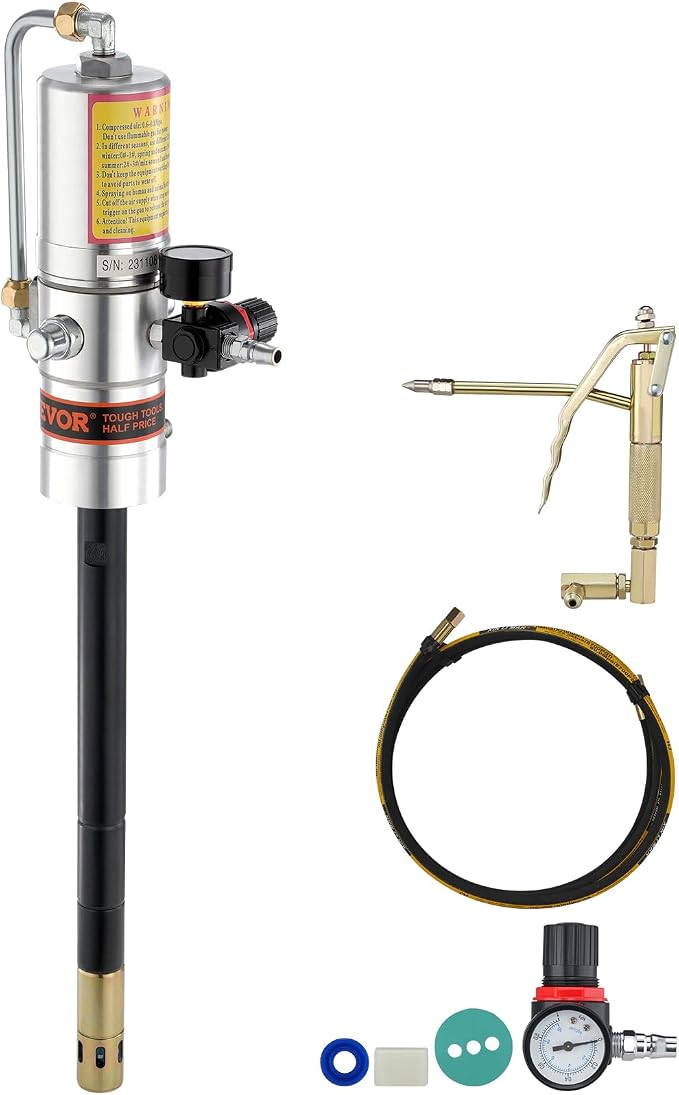 VEVOR Grease Pump, Air Grease Pump with 13 ft High Pressure Hose and Grease Gun, Pneumatic Grease Pump, Portable Lubrication Grease Pump with 360° Swivel Grease Gun Head