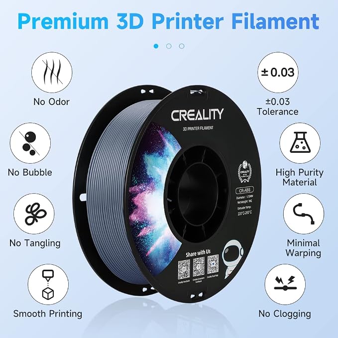 Creality ABS Filament 1.75mm, 3D Printer Filament, No-Tangling, Strong Bonding and Overhang Performance Dimensional Accuracy +/-0.02mm, 2.2lbs/Spool