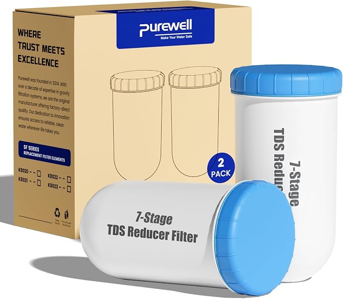 Purewell 0 TDS 7-Stage Water Filter Replacement for Zero Pitcher, SF series system, 200Gal Long-Lasting, NSF 53 Certified to Reduce TDS, Total PFAS, Mercury& Heavy Metals, Chlorine (2 Pack)