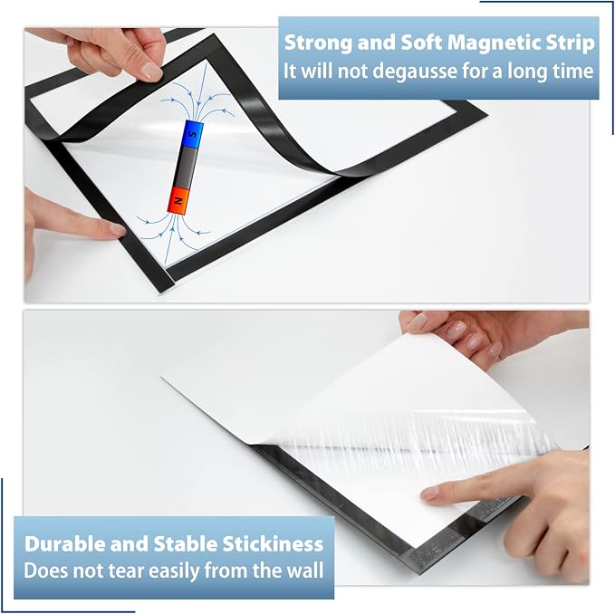 11"x 17" Self Adhesive Magnetic Sign Holder, Double Sided Window Magnetic Display Frame, Peel and Stick Picture Frames for Office/Home/Store/Door/Glass/Wall Display (Black,10Pack)