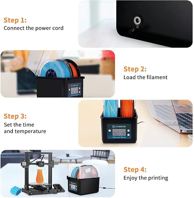 Comgrow Filament Dryer, Upgraded Filament Dry Box, Large-Capacity 3D Filament Dehydrator for 2KG Filament, Compatible with 1.75mm, 2.85mm Filament and PLA PETG TPU ABS Material