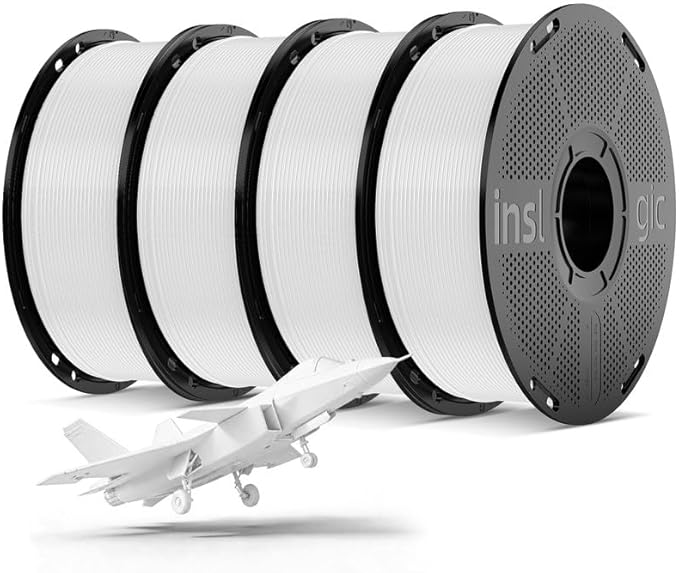 Inslogic Pre-Dried 4kg PLA Pro Filament Bundle, Strong & Tough PLA Pro 3D Printer Filament 1.75mm ±0.02mm, Reusable Spool, 4kg Total, 4×1kg (White)