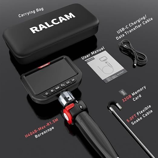 Ralcam 3.9mm Two-Way Articulating Borescope, 5 Inch HD Industrial Endoscope Inspection Camera with Light, Stainless Steel Flexible Fiber Optic Scope Camera 0.15in Automotive Mechanics Tool
