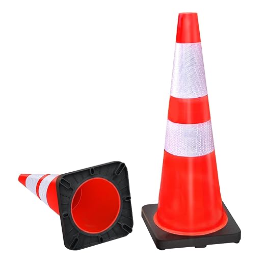2 Pack 28 Inch Traffic Safety Cones Orange Parking Cones with Reflective Collars Heavy Duty Black Base Construction Cone Structurally Stable for Road Warning Parking Lot Public Place Traffic Control