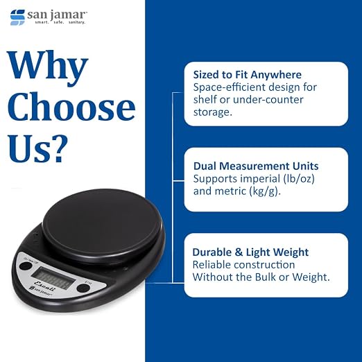 San Jamar Escali Primo NSF Listed Digital Scale, 11 lb/5 kg, Black (SCDGP11BK)