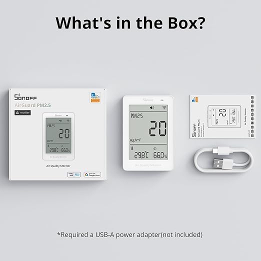 SONOFF SAWF-07P Smart Indoor Air Quality Monitor with PM2.5, PM10, Temperature & Humidity Sensor, Real-Time Display, Notification, Matter-Compatible, 2.4GHz WiFi, 3.73-inch Screen, for Bedroom, Nusery