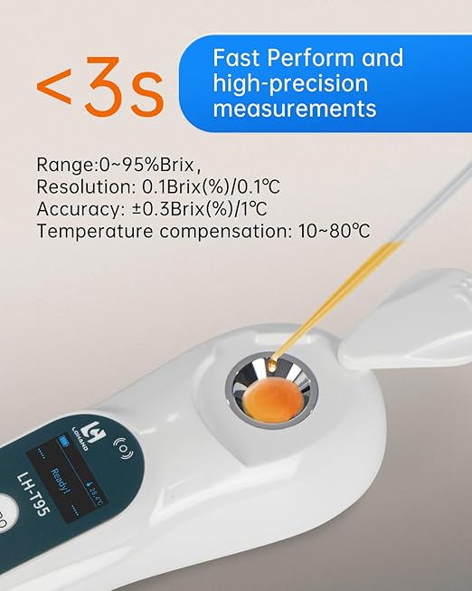 3-in-1 Digital Brix Refractometer with ATC/Refractive Index(RI), 0-95% Brix Measurement Range, High Accuracy Fast Touchscreen Test for Honey/Maple Syrup/Fruit Juice/Coffee | Digital Brix Refractometer with ATC 0-95%