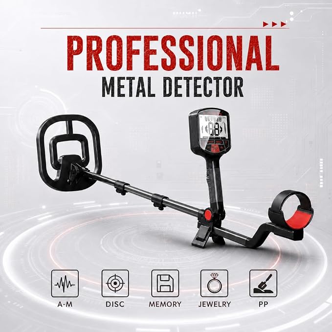 PANCKY High Accuracy Metal Detector for Adults – Collapsible, Lightweight & IP68 Waterproof Search Coil with 10.55” Large Coil, 5 Modes & Backlit LCD, Gold & Relic Detector Kit, PK1098 (Red)