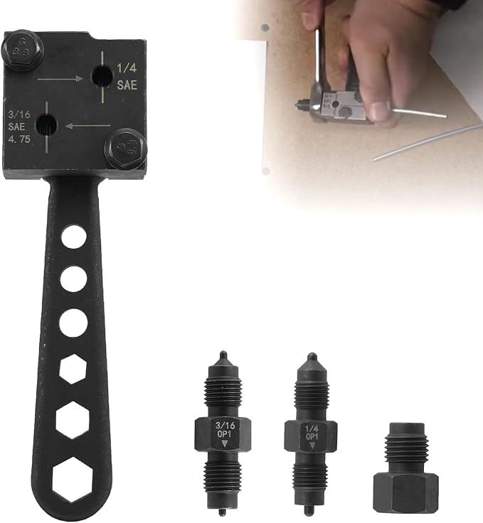 RULLINE 3/16" & 1/4" Double Flaring Tool Kit - Heavy Duty Brake Line Flarer for Auto/Motorcycle/Truck Repair (Copper/Aluminum/Steel)