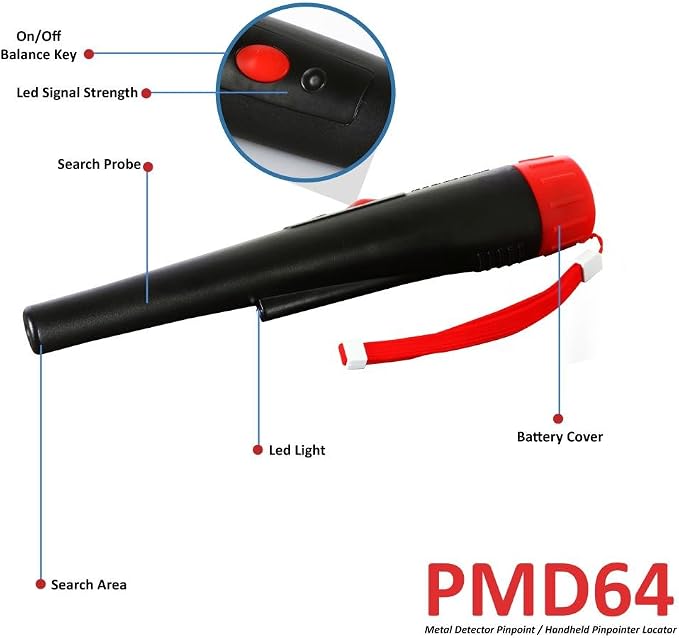 Pyle Pinpointer Metal Detector | Handheld Metal Detector W/ High Sensitivity | Builtin Speakers | Save Battery Automatic Power Off | Low Battery Indicator | Waterproof Marine Grade IP68 (PMD64)