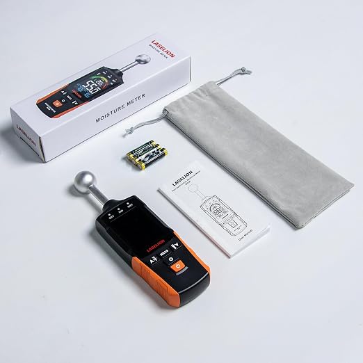 LASELION MS04 Pinless Moisture Meter with Ball Probe for Non-Destructive Area Scans Ideal for Wood Walls and Construction Materials Customizable Humidity Alarms Built-in Flashlight