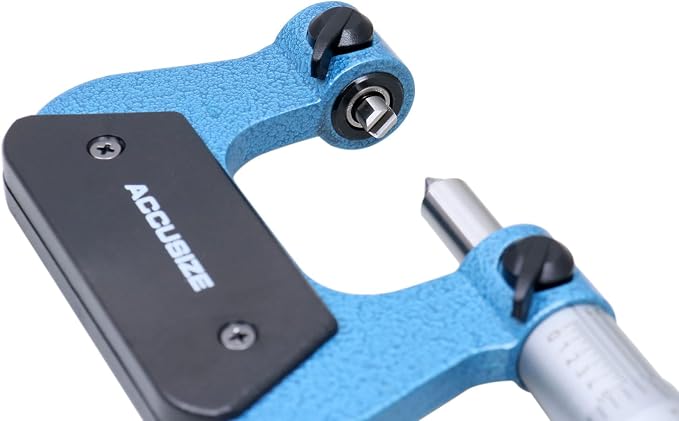 Accusize Industrial Tools 0-1'' by 0.001'' Screw Thread Micrometer with 5 Anvil in Fitted Box, S916-C750 | 5 Anvil Sets: 64-48, 44-28, 24-14, 13-9, 8-5 TPI, 0.0001" Resolution, ±0.00016" Accuracy