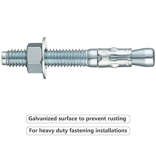 Wensilon 3/8x3 50Pcs Inch Standard Fasteners for Heavy-Duty Zinc Wedge Anchors for Cement and Concrete