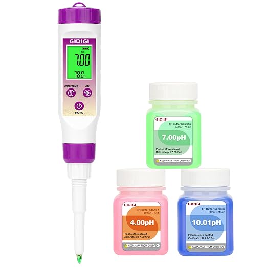 pH Meter for Food, Digital Electronic pH Tester for Fermentation, 3 * 50ml pH Calibration Solution Kits Hot Sauce, Food Tester Probe for Cheese, Sourdough, Salsa, pH Test Strips for Acidity