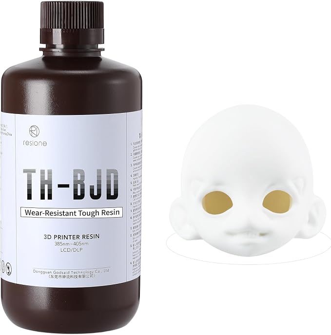 RESIONE Tough 3D Printer Resin, 3D Printing Liquid for BJD & Articulated Figures – Non-Yellowing, Wear Resistant, Drop-Resistant, ABS-Like UV Resin for LCD DLP MSLA Printers, Ultra White, 1KG