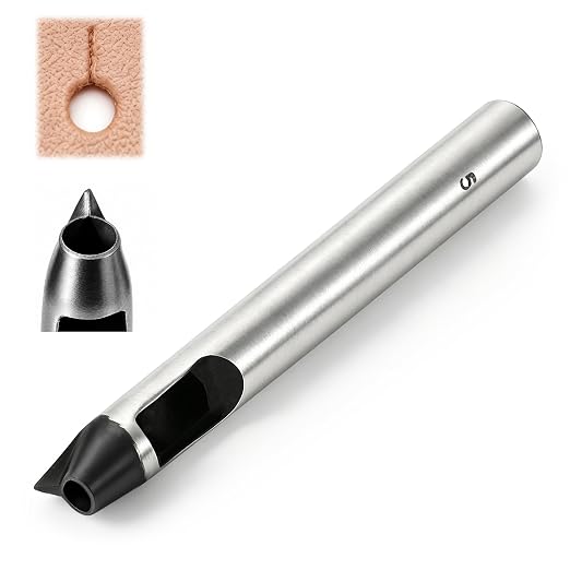 Leather Button Hole Punch, 45# Steel Professional Button Punch Tool Kit for Leather, Fabric, DIY Craft Projects, Beginners & Leatherworkers(5mm)