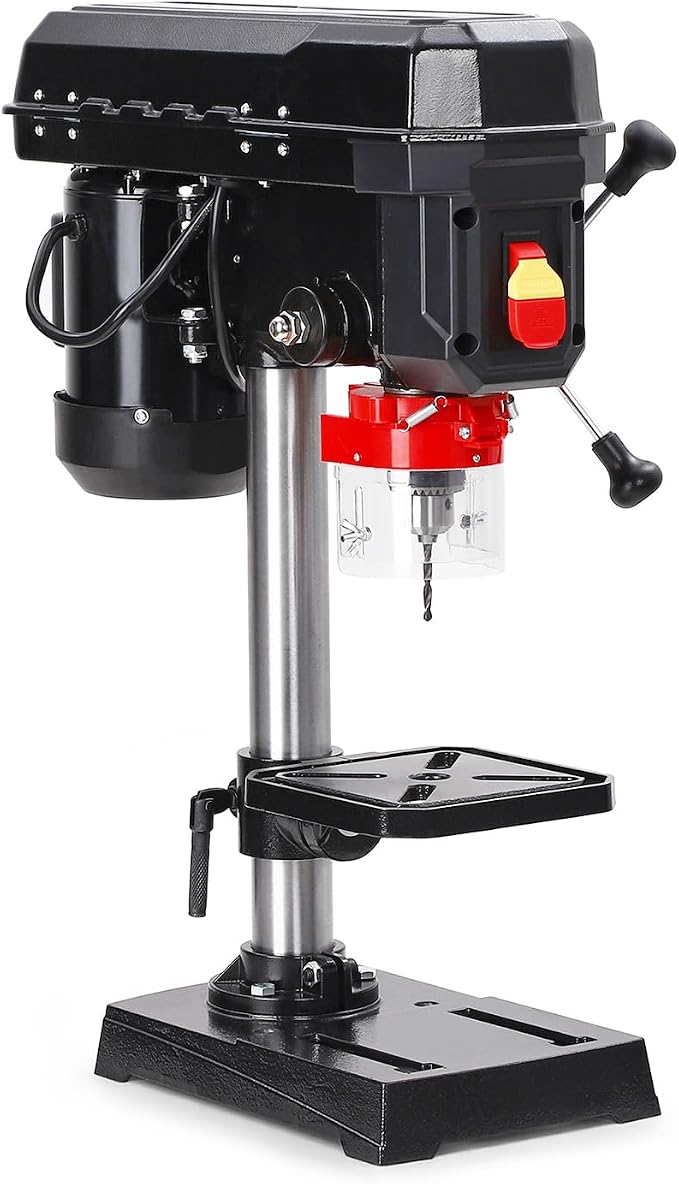 8 Inch Benchtop Drill Press, 2.5A Mini Drill Machine, Tabletop Drilling Machine with 5 Speed Adjustable, Swing Distance 0-45° Tiltling Worktable for Wood Metal