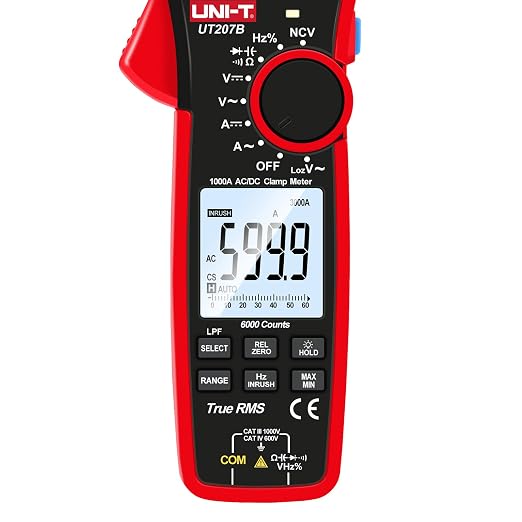 UNI-T Digital Clamp Meter UT207B Inrush Current AC/DC 1000A True RMS HVAC Volt Amp Ohm Meter Clamp On Multimeter Auto Ranging 6000 Counts, Frequency AC DC Voltage LPF ACV Capacitance Duty Cycle Tester