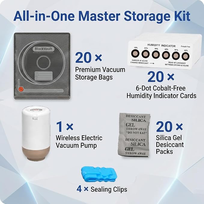 3D Printer Filament Storage Kit, 20 Vacuum Bags with Pump & Humidity Cards | Cordless Rechargeable Pump,Vacuum Storage,Moisture Protection,Reusable Bags,Fits 1kg Filament