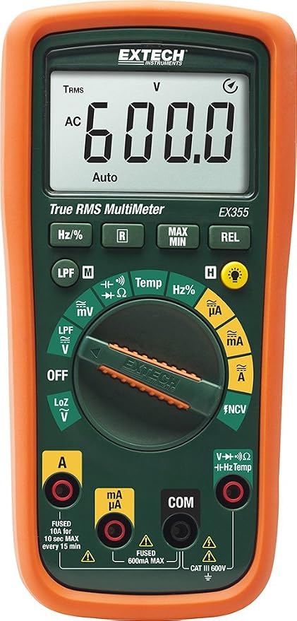 Extech EX355-12-Function True RMS Multimeter with Non-Contact Voltage Detection (NCV) | AC/DC V/A, resistance, capacitance, frequency, Type K, NCV, LoZ, low pass filter, included probe