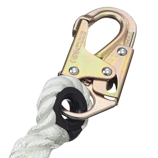 Peakworks Fall Protection Restraint Lanyard with Rope and 2 Snap Hooks, 2 ft. Length, White, V8151002