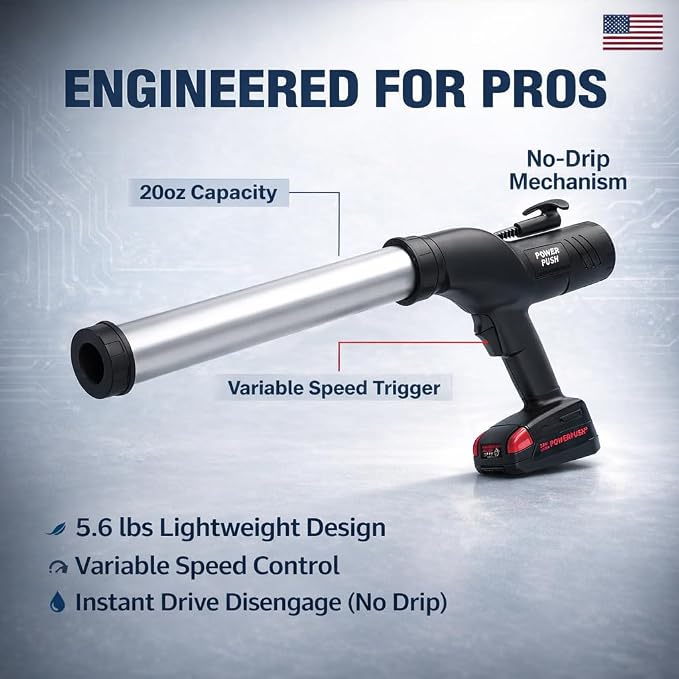 5026 Series Cordless Caulking Gun – 20V Lithium Battery Powered Electric 20oz Cartridge Dispenser, Lightweight 5.6 lbs, 850 lb Thrust, No-Drip Sealant & Adhesive Applicator