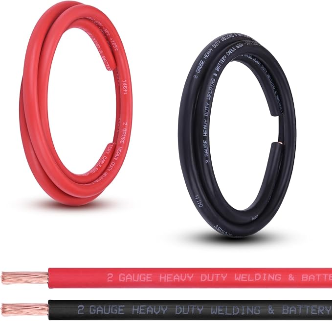 2 Gauge Battery Cable, 5FT Red + 5FT Black 2 AWG Pure Copper Wire Welding Cable, for Automotive, Battery, Solar and Generator, Standard USA OFC Wire
