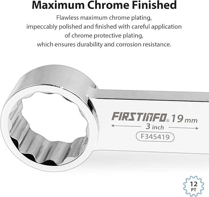 FIRSTINFO 10-Piece 1/2" Drive Metric 12-Point Box End Torque Adapter Set | 14-27mm sizes • 3 in center-to-center length • CR-V steel • Blow-mold case & tray • Made in Taiwan