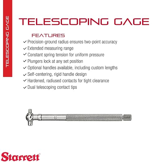 Starrett Telescoping Gage, Self-Centering with Two Arms - Ideal for Determining True Size of Holes, Slots and Recesses - 5/16" - 1/2" Range, 2-3/8" Handle Length - 579A