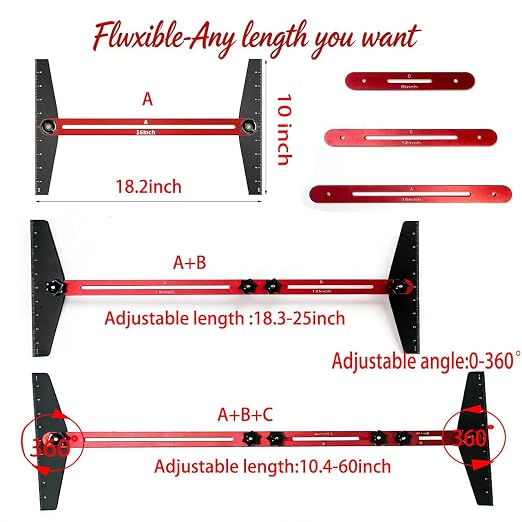 Stair Tread Template Tool, Aluminum Alloy Stair Measuring Tool, Stair Gauge Set Shelf Layout Measuring Scribe Tool for Stairs, Risers, Partitions, Self and Cutting Drywall(Red)
