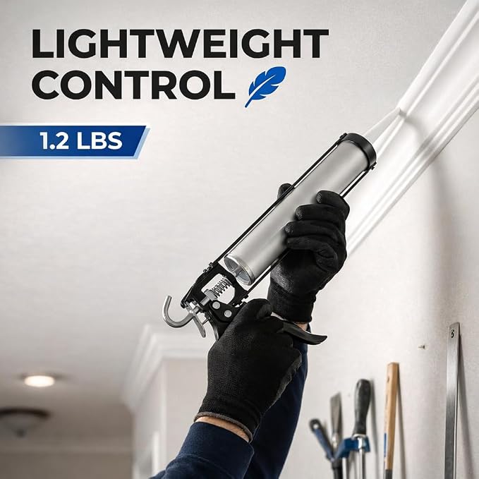 107 Series Manual Caulking Gun -10 oz Cartridge Dispenser, 7:1 Thrust Ratio, Lightweight 1.20 lbs No Drip Hand Operated Sealant & Adhesive Applicator - Professional Contractors DIY Projects
