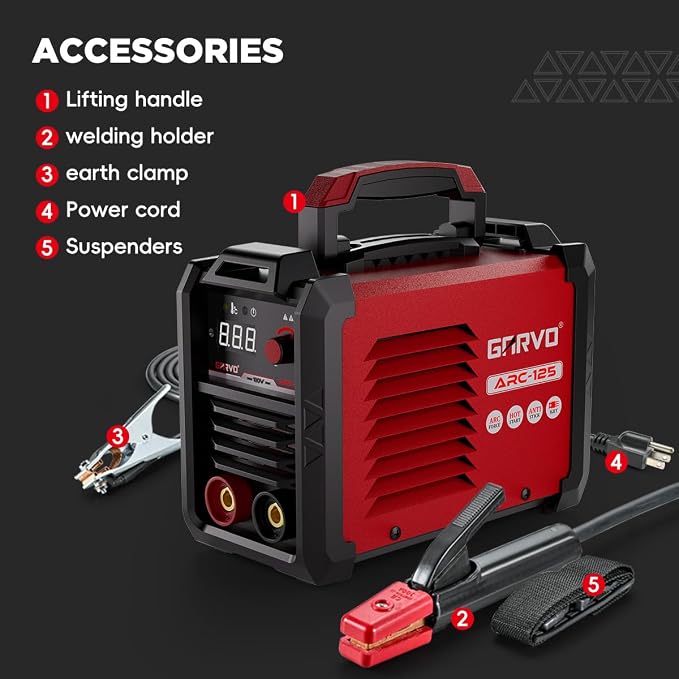 GARVO 110V MMA Welder Machine,125Amp ARC Welder Mini Stick welder Digital Display LCD,Hot Start,Arc Force and Anti-Stick ARC-125 (ARC-125)