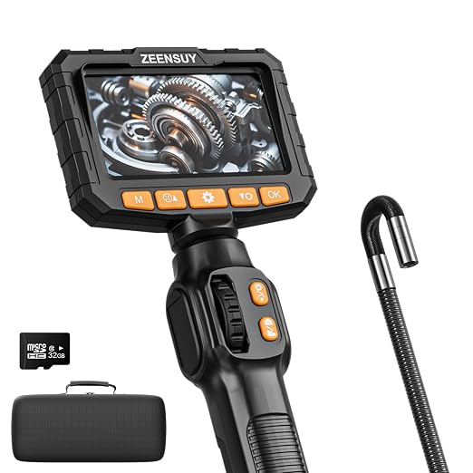 Two-Way Articulating Borescope Camera with Light, Industrial Endoscope Inspection Camera with Light, 0.24in Articulated Probe, 5FT Flexible Snake Scope for Wall Automotive Engine Plumbing HVAC Inspect