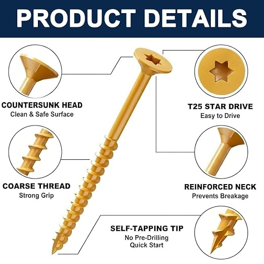 #10 x 3 Exterior Deck Screws (25 lb Box), Tan Epoxy Coated Wood Screws with T25 Star Bit, Type 17 Self-Drilling Point for Pressure-Treated Lumber, Rust Resistant Fasteners
