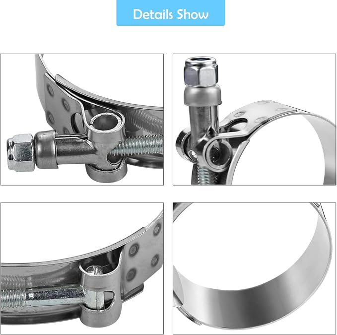 4 Pack 1.75 Inch T Bolt Hose Clamps Working Range 51-57mm for 1.75 Inch Hose ID, Stainless Steel Turbo Intake Intercooler Clamps