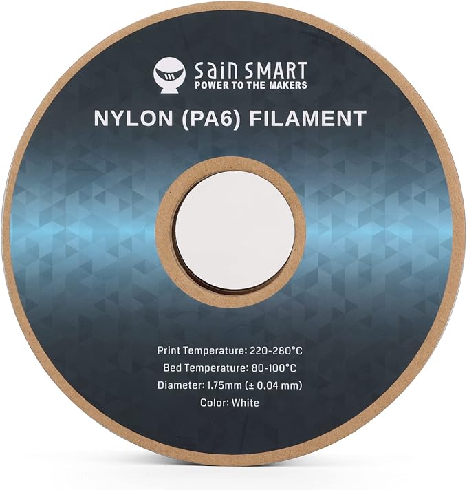 SainSmart PA6 Nylon Filament 1.75mm 3D Printer Filament, 1kg Cardboard Spool(2.2lbs), Dimensional Accuracy +/- 0.04 mm, Fit Most FDM Printer (White)