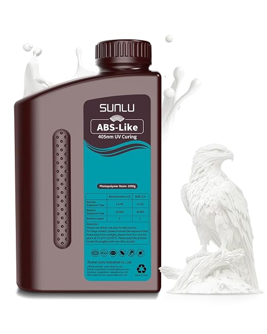SUNLU ABS-Like 3D Printer Resin, 405nm UV Curing Photopolymer Rapid 3D Resin for 2K 4K 6K 8K LCD/DLP/SLA 3D Printers, Non-Brittle & High Precision & Low Shrinkage, White 1KG